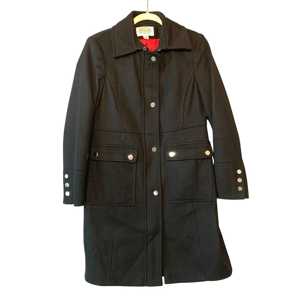 Talbots Black Wool Blend Button Front Utility Coat Women's‎ Size 10 Petite